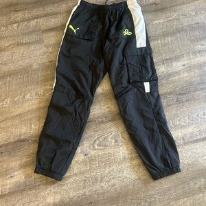 Puma Black Joggers with White Panels and Neon Yellow Logos